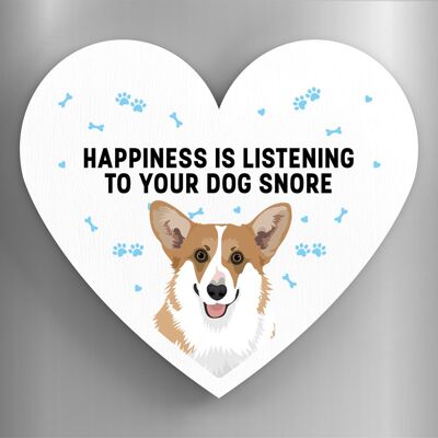P5880 - Corgi La felicidad es tu perro roncando Katie Pearson Artworks Imán de madera en forma de corazón
