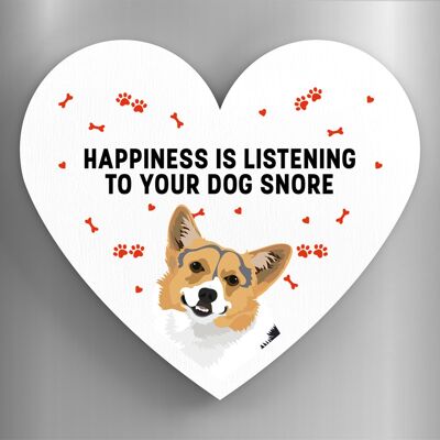 P5883 - Corgi La felicidad es tu perro roncando Katie Pearson Artworks Imán de madera en forma de corazón