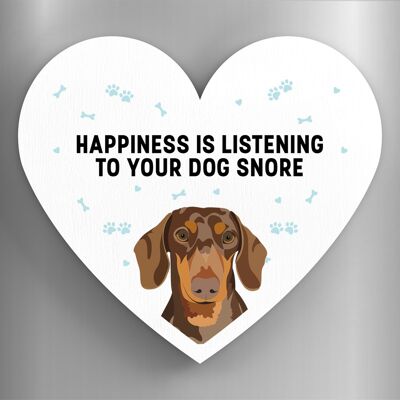 P5886 - Le bonheur du teckel est votre chien qui ronfle Katie Pearson Artworks Aimant en bois en forme de coeur