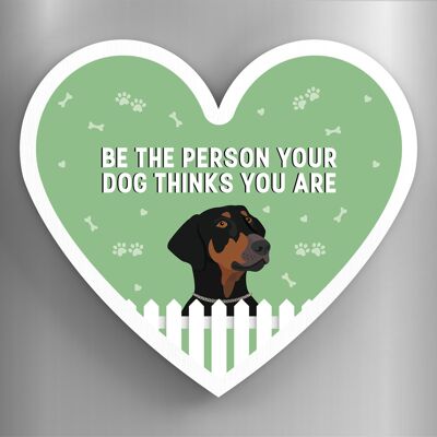 P5891 - Doberman Persona Il tuo cane pensa che tu sia Katie Pearson Opere d'arte Magnete in legno a forma di cuore
