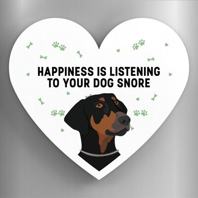 P5892 - Doberman La felicidad es tu perro roncando Katie Pearson Artworks Imán de madera en forma de corazón