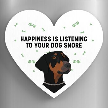 P5892 - Doberman Happiness Is Your Dog Snoring Katie Pearson Artworks Aimant en bois en forme de coeur 1