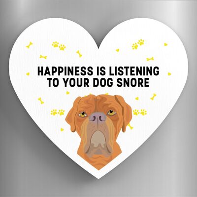 P5895 - Dogue De Bordeaux Happiness Is Your Dog Snoring Katie Pearson Artworks Heart Shaped Wooden Magnet