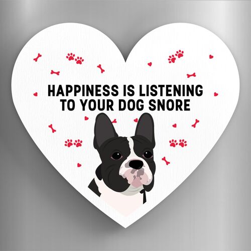 P5901 - French Bulldog Happiness Is Your Dog Snoring Katie Pearson Artworks Heart Shaped Wooden Magnet