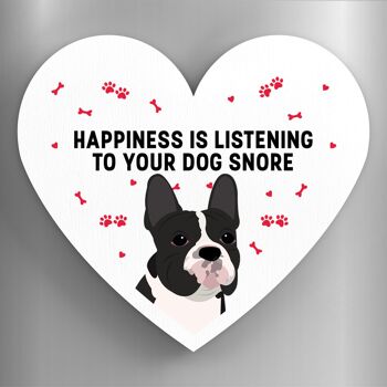 P5901 - Le bonheur du bouledogue français est votre chien qui ronfle Katie Pearson Artworks Aimant en bois en forme de coeur 1