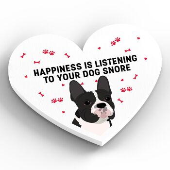 P5901 - Le bonheur du bouledogue français est votre chien qui ronfle Katie Pearson Artworks Aimant en bois en forme de coeur 2