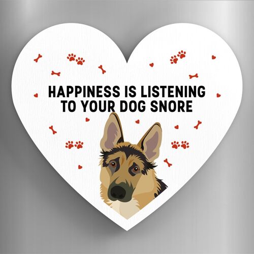 P5904 - German Shepherd Happiness Is Your Dog Snoring Katie Pearson Artworks Heart Shaped Wooden Magnet
