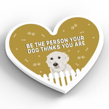 P5906 - Golden Retriever Personne que votre chien pense que vous êtes Katie Pearson Artworks Aimant en bois en forme de coeur 2