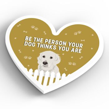 P5906 - Golden Retriever Personne que votre chien pense que vous êtes Katie Pearson Artworks Aimant en bois en forme de coeur 4