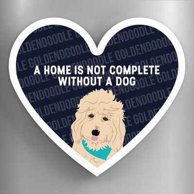 P5908 - Goldendoodle Home Without A Dog Katie Pearson Artworks Heart Shaped Wooden Magnet