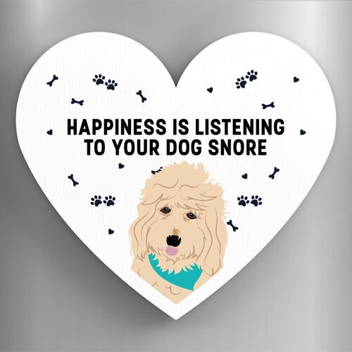 P5910 - Goldendoodle Happiness Is Your Dog Snoring Katie Pearson Artworks Heart Shaped Wooden Magnet