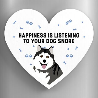 P5916 - Husky La felicidad es tu perro roncando Katie Pearson Artworks Imán de madera en forma de corazón