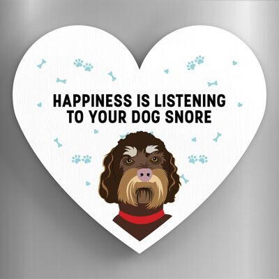 P5928 - Labradoodle Happiness Is Your Dog Snoring Katie Pearson Artworks Heart Shaped Wooden Magnet