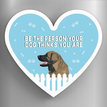 P5930 - Leonberger Person Your Dog Thinks You Are Katie Pearson Artworks Aimant en bois en forme de cœur 1