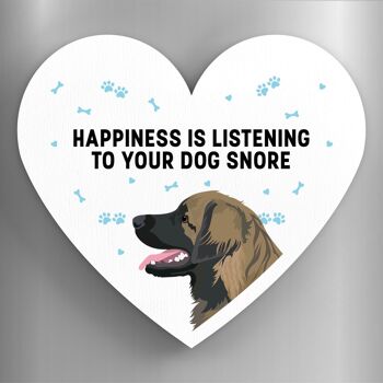 P5931 - Leonberger Happiness Is Your Dog Snoring Katie Pearson Artworks Aimant en bois en forme de coeur 1