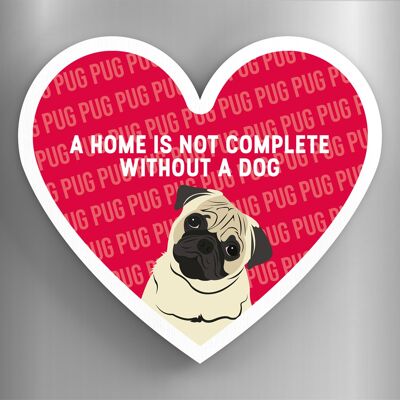 P5935 - Pug Home Without A Dog Katie Pearson Artworks Heart Shaped Wooden Magnet