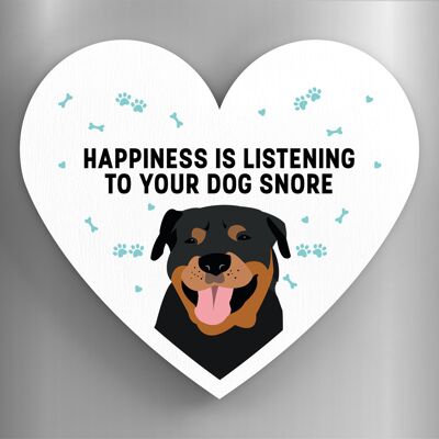 P5943 - Rottweiler La felicidad es tu perro roncando Katie Pearson Artworks Imán de madera en forma de corazón