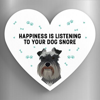 P5946 - Schnauzer Happiness Is Your Dog Snoring Katie Pearson Artworks Heart Shaped Wooden Magnet