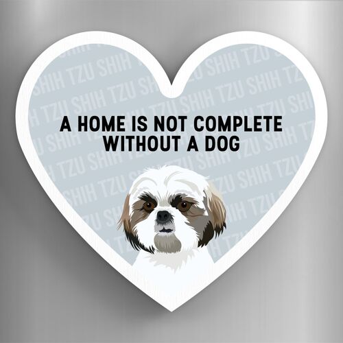 P5947 - Shih Tzu Home Without A Dog Katie Pearson Artworks Heart Shaped Wooden Magnet
