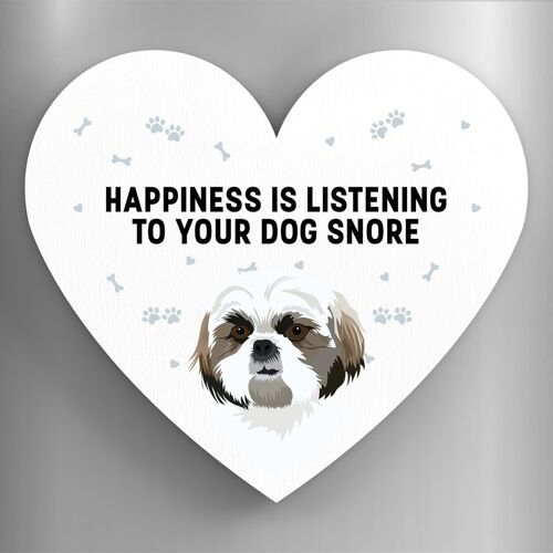 P5949 - Shih Tzu Happiness Is Your Dog Snoring Katie Pearson Artworks Heart Shaped Wooden Magnet