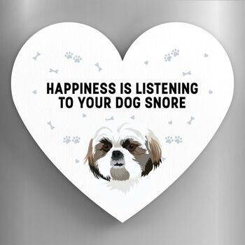 P5949 - Shih Tzu Happiness Is Your Dog Snoring Katie Pearson Artworks Aimant en bois en forme de cœur 1