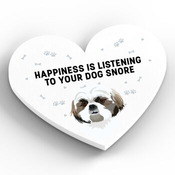 P5949 - Shih Tzu Happiness Is Your Dog Snoring Katie Pearson Artworks Aimant en bois en forme de cœur 2