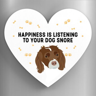 P5952 - Spaniel La felicidad es tu perro roncando Katie Pearson Artworks Imán de madera en forma de corazón