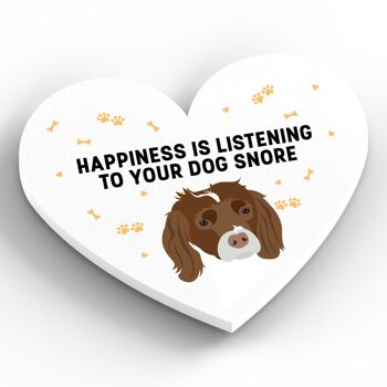 P5952 - Spaniel Happiness Is Your Dog Snoring Katie Pearson Artworks Aimant en bois en forme de coeur 2