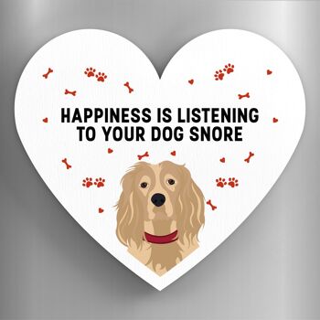 P5955 - Spaniel Happiness Is Your Dog Snoring Katie Pearson Artworks Aimant en bois en forme de coeur 1