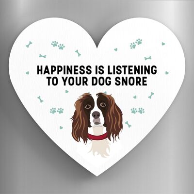 P5961 - Spaniel La felicidad es tu perro roncando Katie Pearson Artworks Imán de madera en forma de corazón