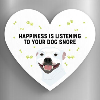 P5964 - Staffie Happiness Is Your Dog Snoring Katie Pearson Artworks Heart Shaped Wooden Magnet