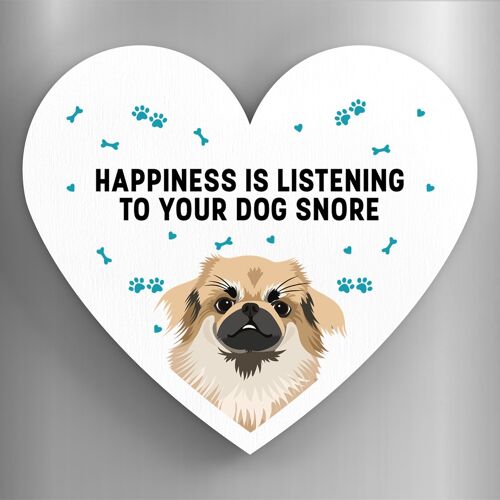 P5967 - Tibetan Spaniel Happiness Is Your Dog Snoring Katie Pearson Artworks Heart Shaped Wooden Magnet