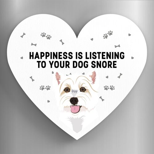 P5970 - Westie Happiness Is Your Dog Snoring Katie Pearson Artworks Heart Shaped Wooden Magnet