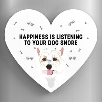 P5970 - Westie Happiness Is Your Dog Snoring Katie Pearson Artworks Aimant en bois en forme de cœur 1