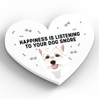 P5970 - Westie Happiness Is Your Dog Snoring Katie Pearson Artworks Aimant en bois en forme de cœur 2