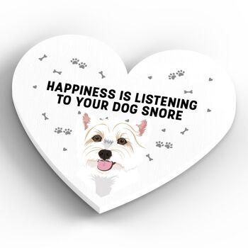 P5970 - Westie Happiness Is Your Dog Snoring Katie Pearson Artworks Aimant en bois en forme de cœur 4