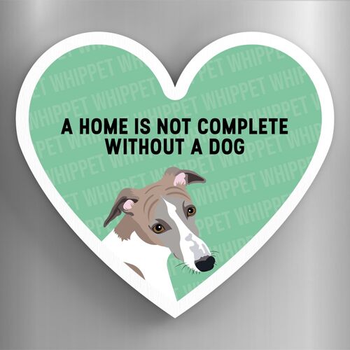 P5971 - Whippet Home Without A Dog Katie Pearson Artworks Heart Shaped Wooden Magnet