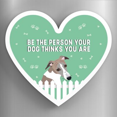 P5972 - Whippet Person Your Dog Thinks You Are Katie Pearson Artworks Magnete in legno a forma di cuore