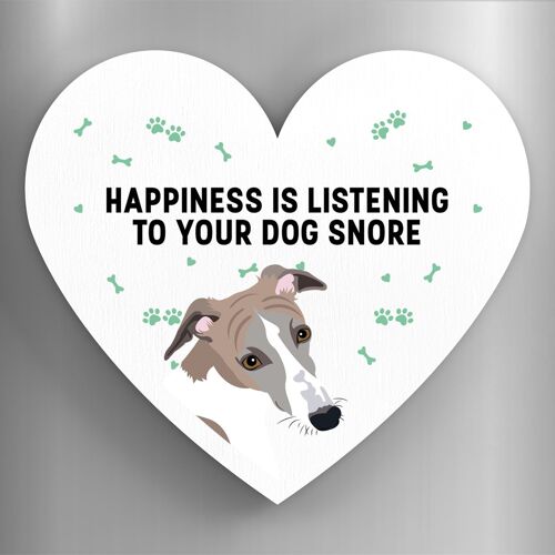 P5973 - Whippet Happiness Is Your Dog Snoring Katie Pearson Artworks Heart Shaped Wooden Magnet