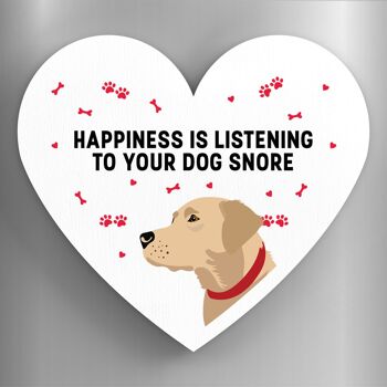 P5979 - Yellow Labrador Happiness Is Your Dog Snoring Katie Pearson Artworks Aimant en bois en forme de coeur 1