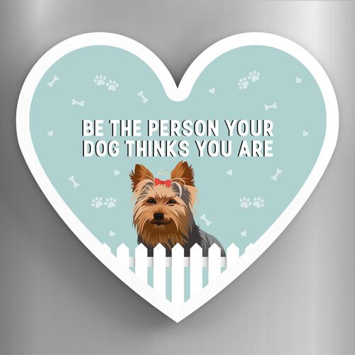 P5981 - Yorkshire Terrier Person Your Dog Thinks You Are Katie Pearson Artworks Heart Shaped Wooden Magnet