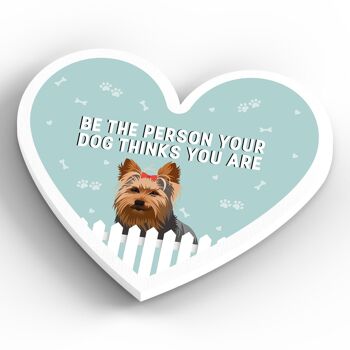 P5981 - Yorkshire Terrier Person Your Dog Thinks You Are Katie Pearson Artworks Aimant en bois en forme de coeur 3