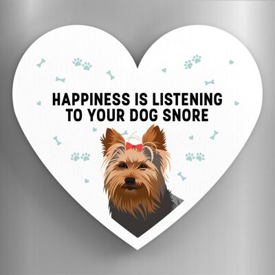 P5982 - Yorkshire Terrier Happiness Is Your Dog Snoring Katie Pearson Artworks Heart Shaped Wooden Magnet