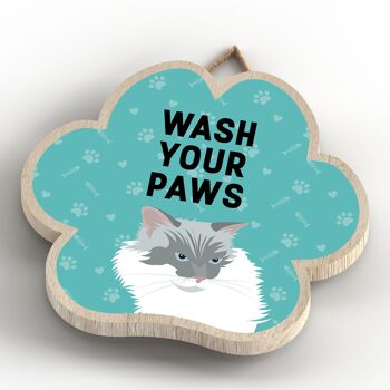 P5984 - White Cat Wash Your Paws Katie Pearson Artworks Plaque à suspendre en bois en forme d'empreinte de patte 4