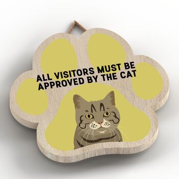 P5985 - Tabby Cat All Visitors Approved By The Cat Katie Pearson Artworks Plaque à suspendre en bois en forme d'empreinte de patte 2
