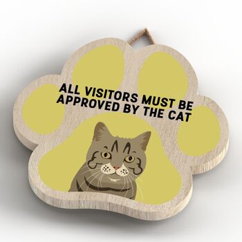 P5985 - Tabby Cat All Visitors Approved By The Cat Katie Pearson Artworks Plaque à suspendre en bois en forme d'empreinte de patte 4