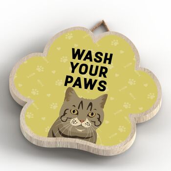 P5986 - Tabby Cat Wash Your Paws Katie Pearson Artworks Plaque à suspendre en bois en forme d'empreinte de patte 4