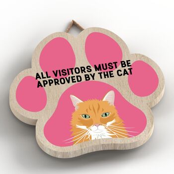 P5987 - Ginger Cat All Visitors Approved By The Cat Katie Pearson Artworks Plaque à suspendre en bois en forme d'empreinte de patte 2