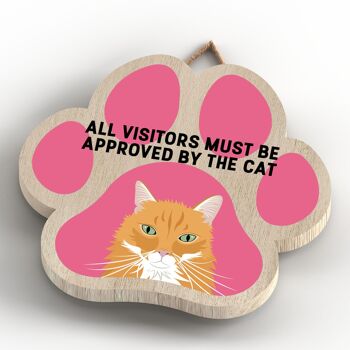P5987 - Ginger Cat All Visitors Approved By The Cat Katie Pearson Artworks Plaque à suspendre en bois en forme d'empreinte de patte 4