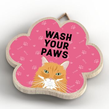 P5988 - Ginger Cat Wash Your Paws Katie Pearson Artworks Plaque à suspendre en bois en forme d'empreinte de patte 4